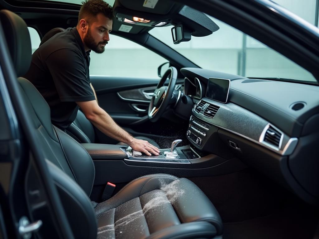 Interior detailing of a premium vehicle cabin